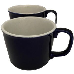 Vintage solid BLUE white inner 2 MUG SET glossy wide tapered Cobalt lot tea cup